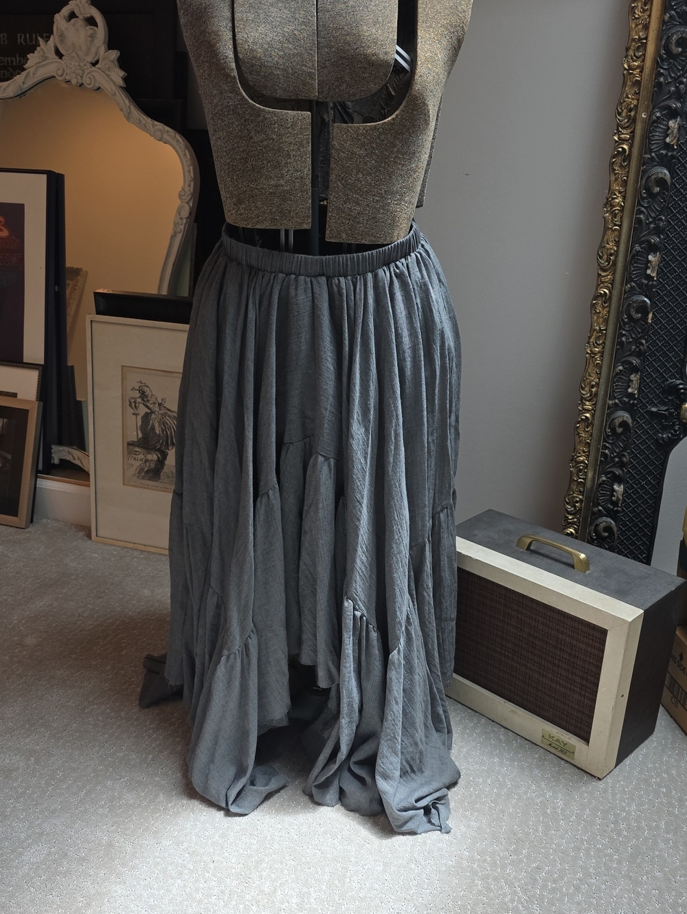Flowing Gray Women's Tiered Boho Skirt
